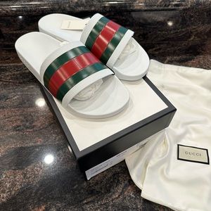 Gucci Men’s Rubber Slides White with Green and Red Web Size 12